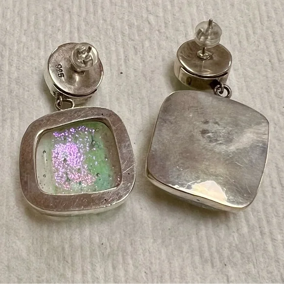 Artisan-made Sterling Silver and Glass  Iridescent Earrings - Picture 8 of 14